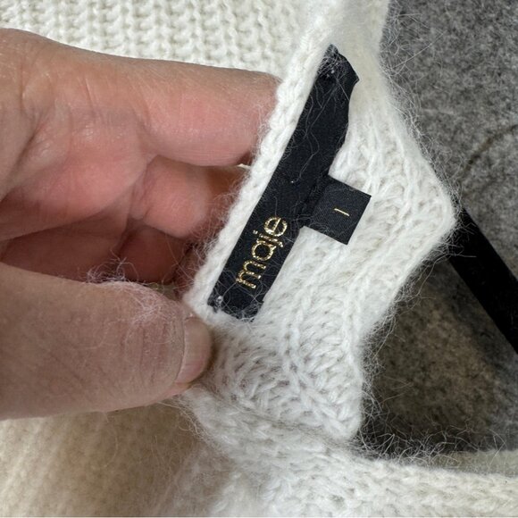 Maje Angora Blend Wrap Sweater Cream V Neck Knit Size Small Luxury Soft Knit - Picture 9 of 15
